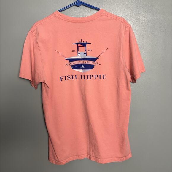 Fish Hippie Men’s Medium Pink Coral Shirt Boat Carolina Flarehull Lake - Picture 5 of 6